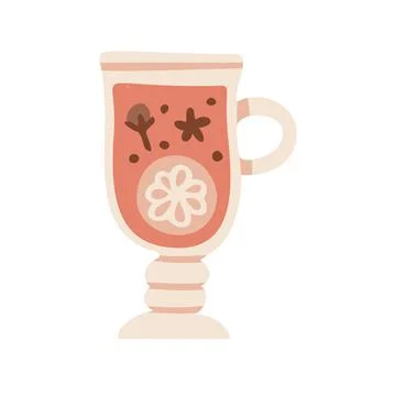 Mulled wine with orange slice and spices. Isolated Christmas drink concept Stock Illustration