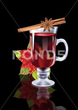 Mulled wine with poinsettia background PSD Template
