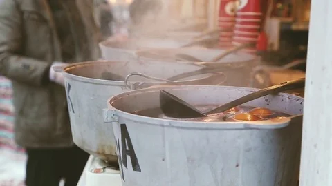 Mulled wine in pots Stock Footage 71433895