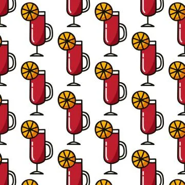 Mulled wine seamless doodle pattern, vector color illustration Stock Illustration