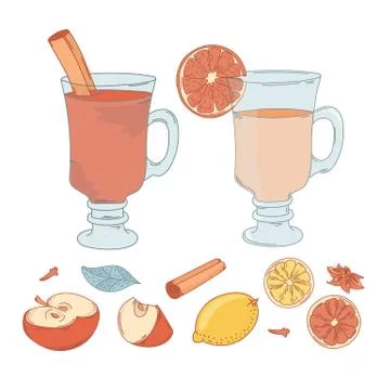MULLED WINE SET Christmas Vector Illustration Set for Print Stock Illustration
