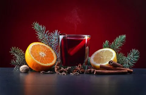 Mulled wine with spices Stock Photos