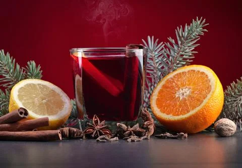 Mulled wine with spices Stock Photos