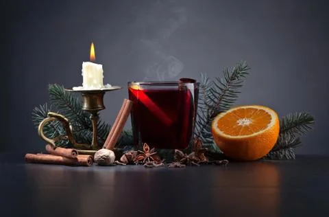 Mulled wine with spices Stock Photos
