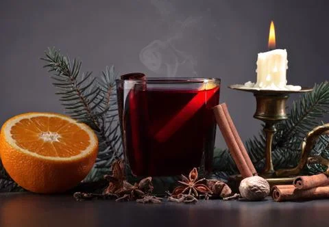 Mulled wine with spices Stock Photos