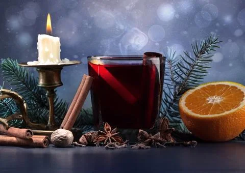 Mulled wine with spices Stock Photos