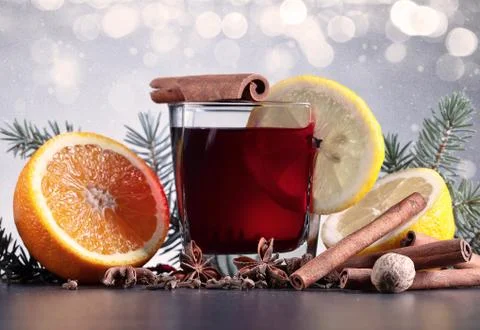 Mulled wine with spices Stock Photos