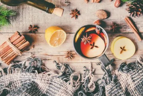 Mulled wine. With spices. Selective focus. drink. Stock Photos