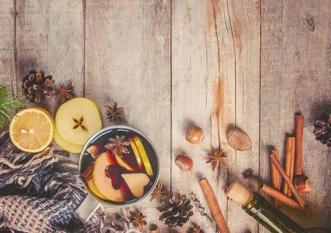 Mulled wine. With spices. Selective focus. Christmas. Stock Photos