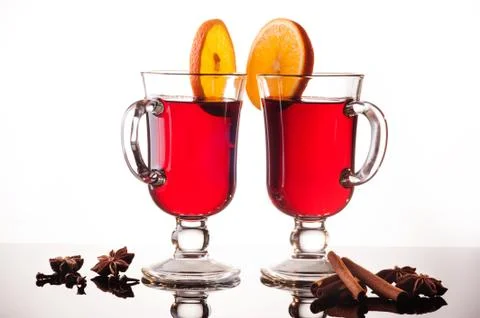 Mulled wine in two glasses 스톡 사진