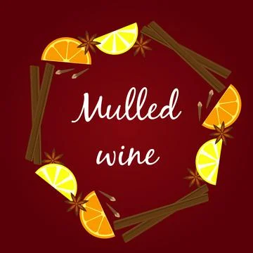 Mulled wine vector illustration. Ingredients of a winter hot drink. Flat styl Illustrazione stock