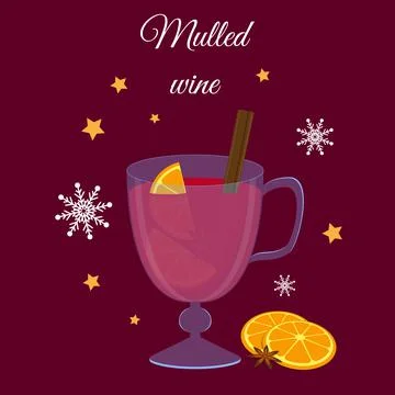 Mulled wine vector illustration. Winter season Hot drink with ingredients. Fl Illustrazione stock