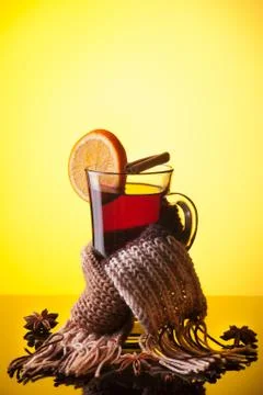 Mulled wine on yellow Stock Photos