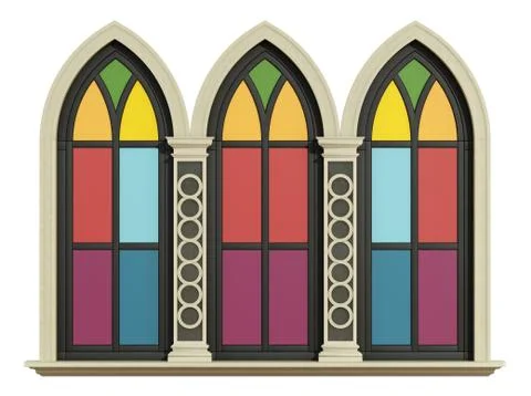 Mullioned gothic window with stone frame Stock Illustration