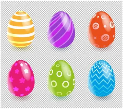 Mulsticolored Easter Eggs with shadow on transparent background. Set of Stock Illustration