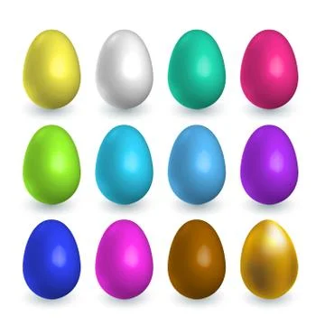 Mulsticolored Easter Eggs with shadow on white background. Set of colorful eggs Stock Illustration