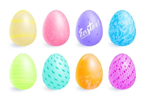 Mulsticolored Easter Eggs with shadow on white background. Set of colorful eggs Stock Illustration