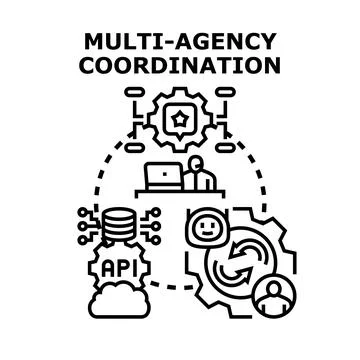 Multi agency coordination connecting diverse teams and data Illustrazione stock