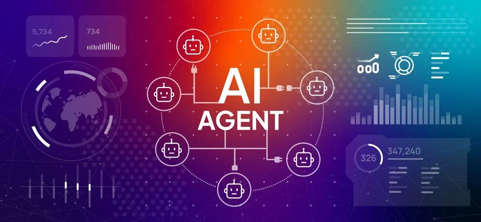 Multi agent artificial intelligence system concept robot for automated 스톡 일러스트