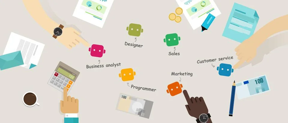 Multi agent artificial intelligence system for business workflow automation Stock Illustration