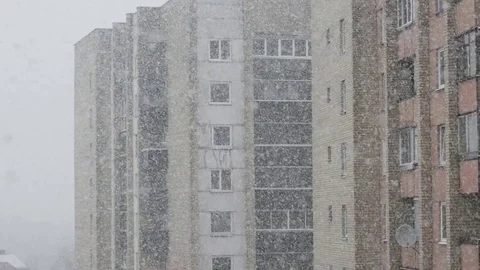 Multi-Apartment Block at snowy day Stock Footage 107645406