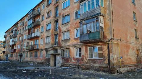 Multi-apartment five-story panel house in a residential area of Khrushchev Stock Photos