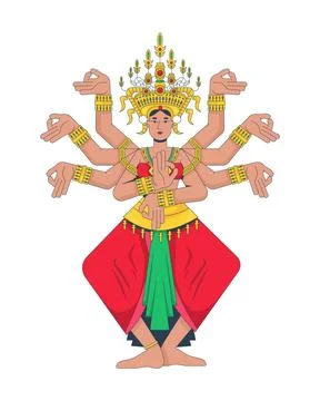 Multi-armed Balinese dancer in traditional costume 2D cartoon character イラスト素材