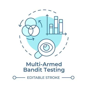 Multi armed bandit testing monochrome blue concept icon Stock Illustration