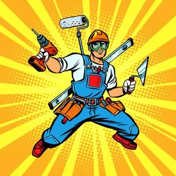 Multi-armed Builder repairman Stock Illustration