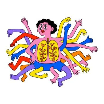 Multi-Armed Figure with Floral Lungs Stock Illustration