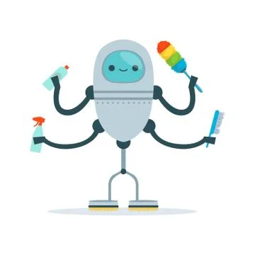 Multi armed housemaid android character cleaner vector Illustration Stock Illustration
