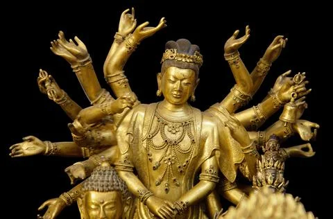 Multi armed Shiva statue isolated on black background with clipping path. Buddha Stock Photos