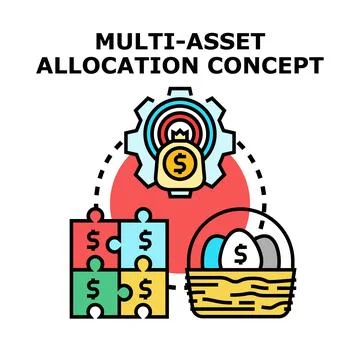 Multi asset allocation investing strategy for financial management Stock Illustration
