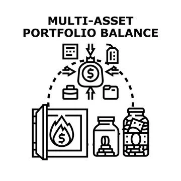 Multi asset portfolio balancing allocating financial resources Stock Illustration