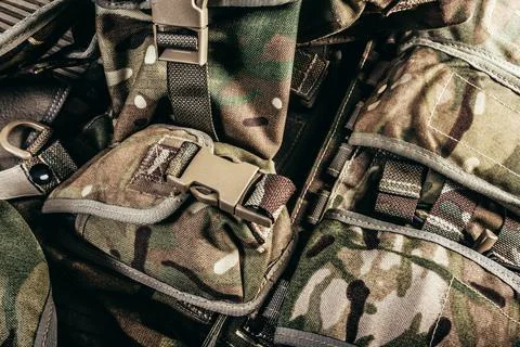 Multi-cam soldier pouch system photo. Stock Photos