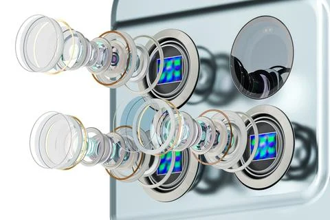 Multi Camera Smartphone. Disassembled smartphone cameras, modern lens of sm.. 스톡 일러스트