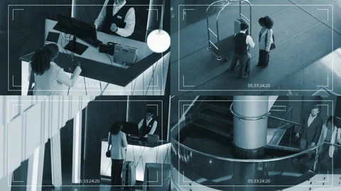 Multi CCTV of Staff and Guests at Busy Hotel Stock Footage 274871181