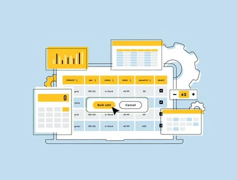 Multi-channel inventory management software - bulk edits across various online Stock Illustration