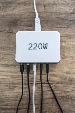 Multi charger of 220 w with several usb outputs of different types Stock Photos