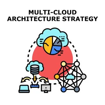 Multi cloud architecture strategy implementing business technology system 스톡 일러스트