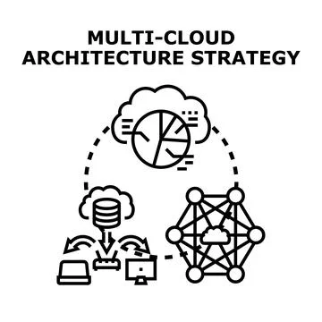 Multi cloud architecture strategy implementing business technology system Stock Illustration