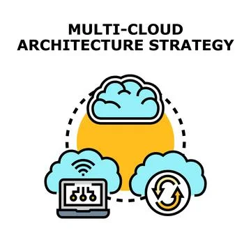 Multi cloud architecture strategy implementing computing solutions Stock Illustration