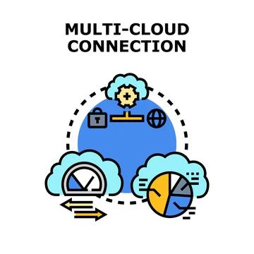 Multi cloud connection computing data management concept Ilustración de archivo
