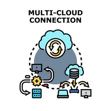 Multi cloud connection networking data storage concept Stock Illustration