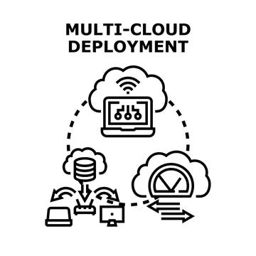Multi cloud deployment delivering data and application services Illustrazione stock