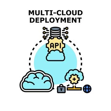 Multi cloud deployment integrating data and services using api Stock Illustration
