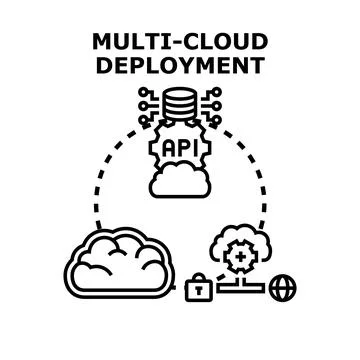 Multi cloud deployment integrating data and services using api Illustrazione stock