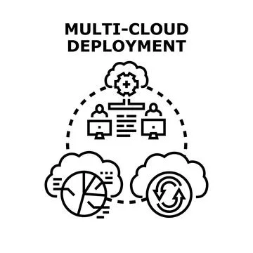 Multi cloud deployment managing data across distributed systems Illustrazione stock