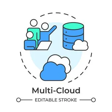 Multi cloud flat linear concept icon Stock Illustration
