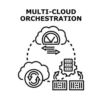 Multi cloud orchestration controlling data flow and server management concept イラスト素材